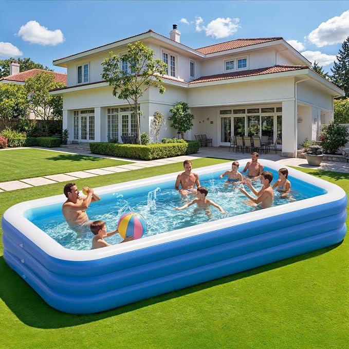 Inflatable Pool for Adults, 142" x 71" x 21" Blow Up Pools, Rectangular Family Swimming Pool