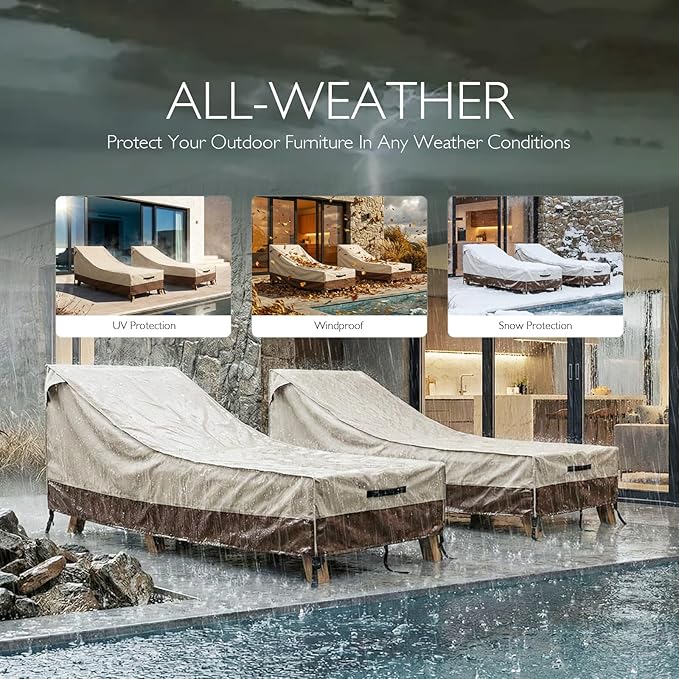 Waterproof Outdoor Lounge Chair Covers Patio Chaise Lounge Cover Heavy-Duty Pool Lounge Chair Covers for Outdoor Furniture (Beige-Brown, 80''x30''x26''-2pcs)
