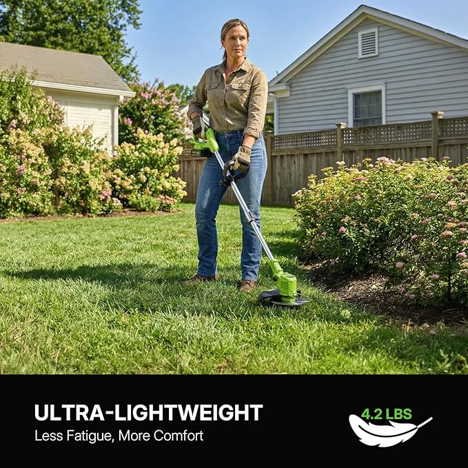 WORKIT 4-in-1 Electric Weed Wacker: 20V 6 Inch Cordless Weed Eater with Wheels - 2x4.0Ah Batteries & 4 Blade Types, Lightweight Stringless Brush Cutter for Small Yard & Garden Care