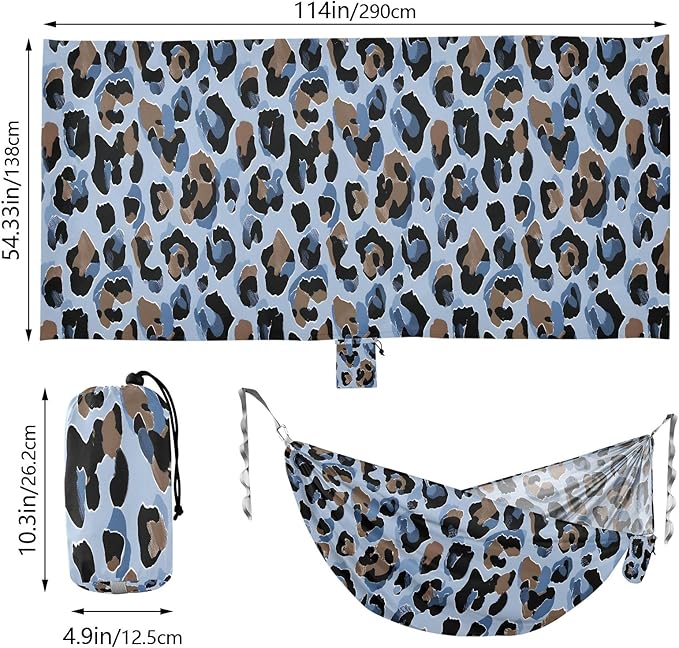 Camping Hammock Outdoor Hammocks for Outside Light Blue Leopard Cheetah Beach Trees Portable Lightweight with Pockets Tree Straps Indoor