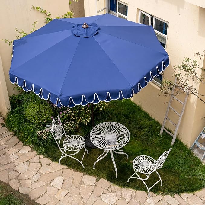 9Ft Elegant Valance Patio Umbrella, Outdoor Umbrellas for Patio with Auto-Tilt and Crank Systerm, Table Umbrella for Outdoors, Poolside,Beach, Backyard