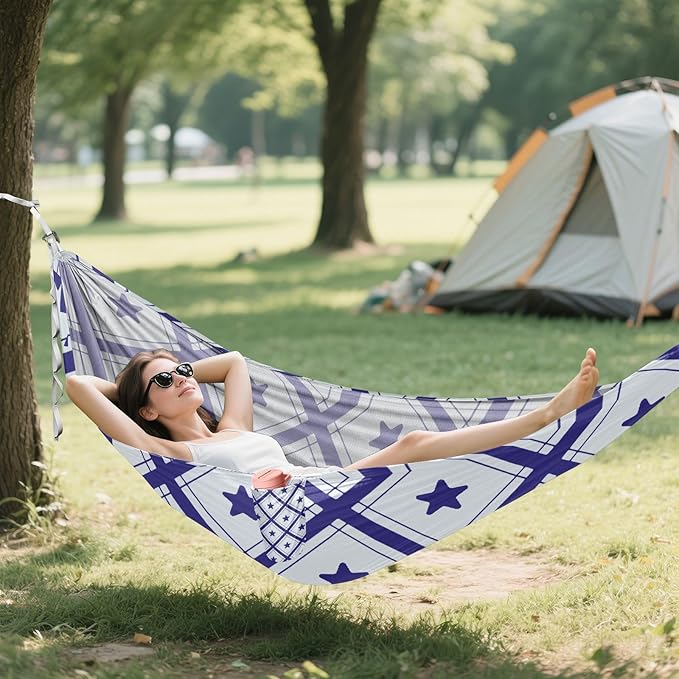 Navy Blue Checker Stars Plaid 330lb Capacity Outdoor Hammock Fabric Hammock for Outside Patio Garden soporte para hamacas para adultos