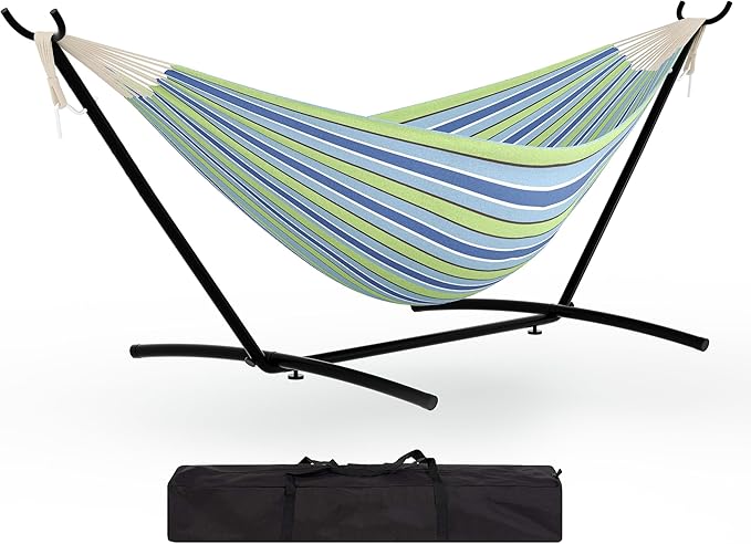 IDEALHOUSE Instant Setup Hammock, Portable Outdoor Steel Frame Hammocks, Heavy-Duty Garden Yard Beach Outdoor Max 450 LBS Capacity for 1-2, Blue Green