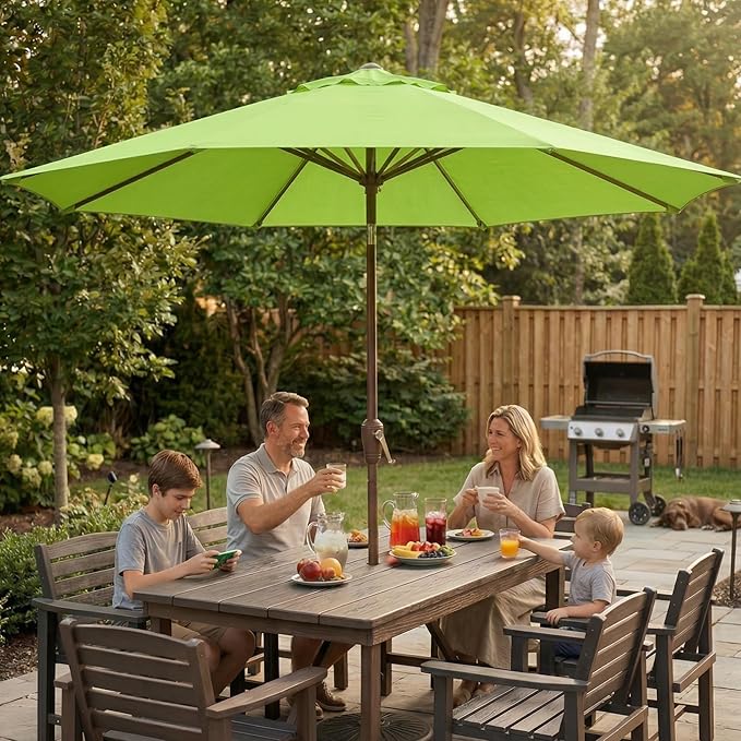 10FT Patio Umbrella, Outdoor Umbrella with Push Button Tilt and Crank, 8 Sturdy Ribs, UV Protection & Waterproof Market Umbrella for Pool, Backyard, Beach,Deck (Apple Green)