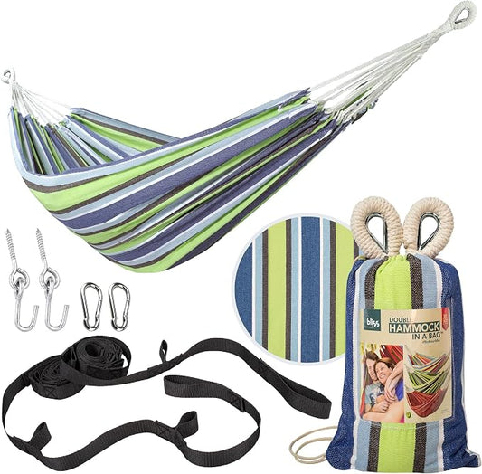 Bliss Hammocks Double Hammock with Rope Loops & Tree Straps, 265 lb, Blue Honu