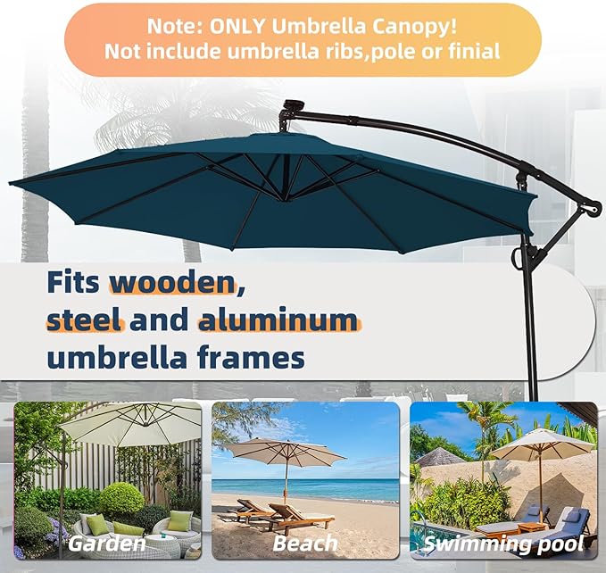 10ft Patio Umbrella Replacement Canopy for 8 ribs, Fits Hanging Offset Cantilever Market Outdoor Patio Shades，Canopy Only