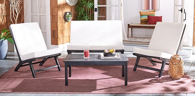SAFAVIEH Outdoor Collection Chaston Black/Beige Cushion 4-Piece Conversation Patio Set