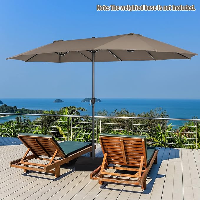 Tangkula 15Ft Double-Sided Patio Umbrella, Outdoor Extra Large Umbrella W/Hand-Crank System & Air Vents, Market Twin Umbrella W/ 12-Rib Sturdy Metal Frame for Poolside, Garden Backyard (Tan)
