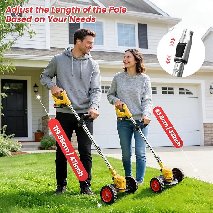 ALSO GO 24V Cordless Weed Wacker String Trimmer with Wheel, Electric Weed Eater with 2 * 4.0Ah Lithium Batteries & Fast Charger, 5-in-1 Battery Powered Weed Trimmer for Lawn Yard Garden Landscaping