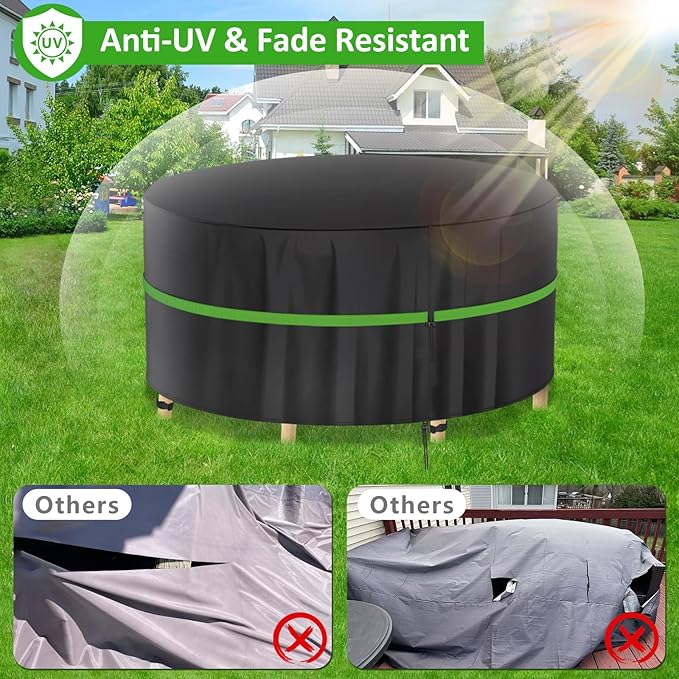 Round Outdoor Table Cover 62Inch, Waterproof Patio Furniture Cover - Heavy Duty 420D Large Patio Dining Table and Chair Set Covers for All Weather Resistant for Round Sofa (Black, 62"DIA x 28"H)