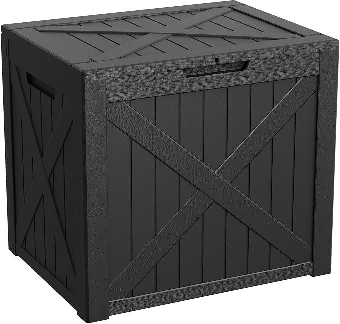 35 Gallon Resin Deck Box Outdoor, Waterproof Lockable Delivery Storage Box, Storage Bins Container for Toy Patio Cushions Garden Tools, Black