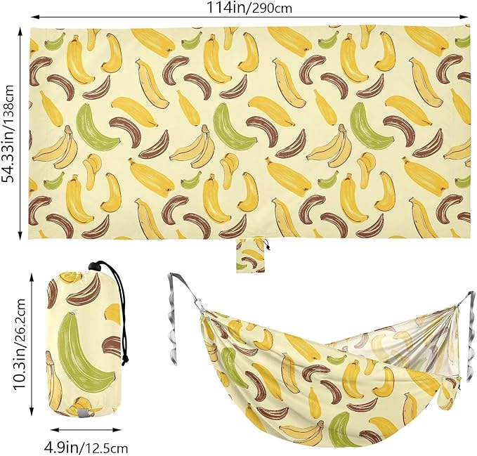 Camping Hammock Outdoor Hammocks for Outside Yellow Green Brown Banana Beach Trees Portable Lightweight with Pockets Tree Straps Indoor Small