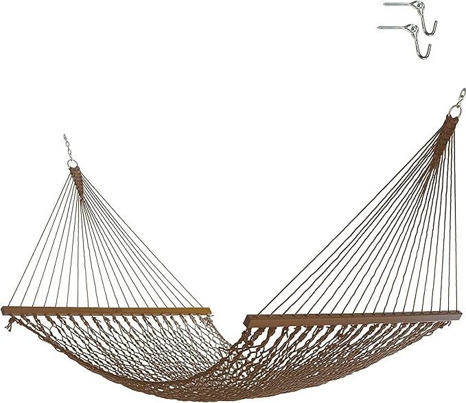 Nags Head Hammocks Captain Mocha Duracord Rope Hammock with Free Extension Chains & Tree Hooks, Handcrafted in The USA, Accommodates 2 People, 450 LB Weight Capacity, 13 ft. x 55 in.
