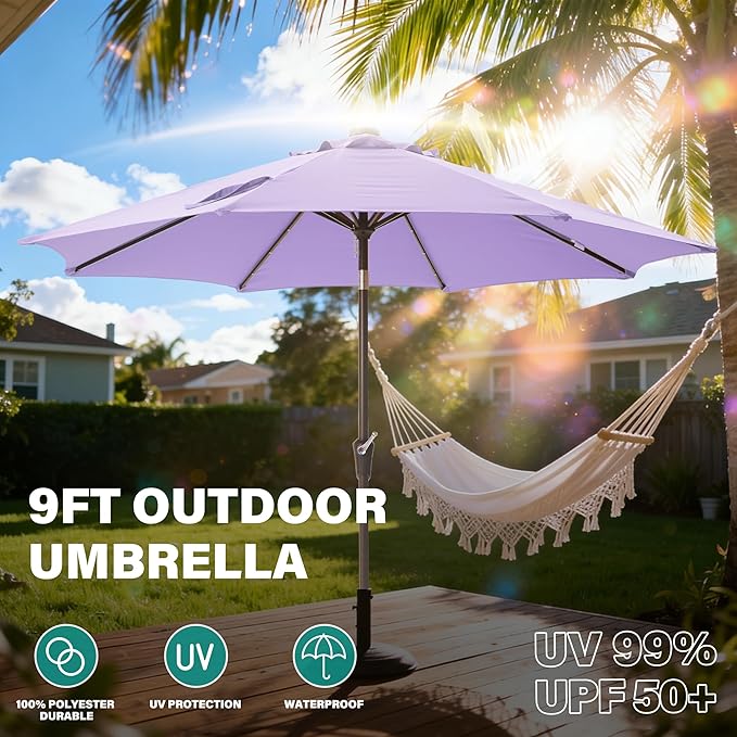 9FT Solar-Powered LED Patio Umbrella with Tilt Crank,Outdoor Market Umbrella with 32 Lights,Sunshade for Deck, Garden and Pool