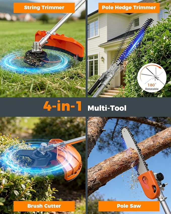 NEO-TEC 4-in-1 26cc Gas Weed Eater, String Trimmer,Pole Saw,Hedge Trimmer,Brush Cutter,Multi-Function Weed Wacker for Yard Care Tool with Rubber Handle & Shoulder Strap