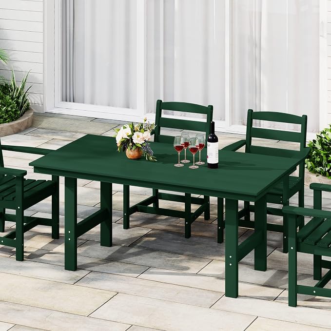 WestinTrends Ashore Outdoor Modern HDPE 66" Wide Rectangle Patio Dining Table for 6, Dark Green