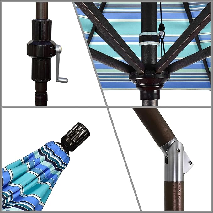 California Umbrella 7.5' Rd. Aluminum Patio Umbrella, Crank Lift, Collar Tilt, Bronze Pole