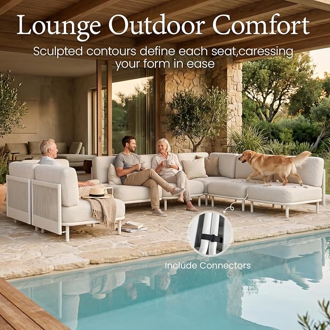 LayinSun 11 Pieces Patio Furniture Set with Coffee Table, Modern Outdoor Modular Sectional Conversation Set L-Shaped Sofa with 7-inch Cushion for Garden Backyard Deck