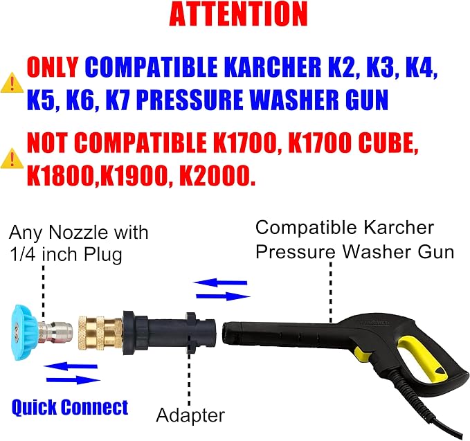 M MINGLE Pressure Washer Gun Adapter, to 1/4'' Quick Connect Fitting, Only Compatible Karcher K2, K3, K4, K5, K6, K7