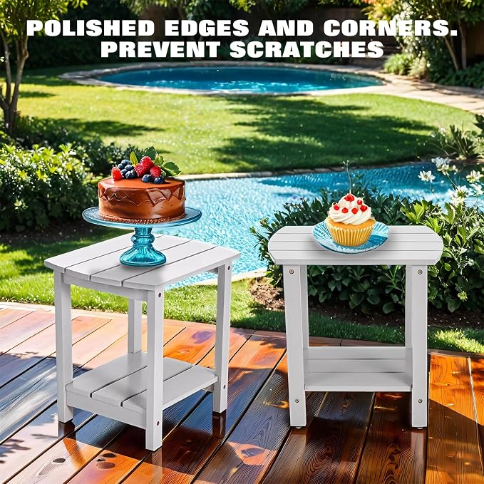 Outdoor Side Table, 2-Tier Small Outdoor Table for Patio, Adirondack Side Tables for Outside or Indoor (Concrete Grey, 18 * 14 * 18.5)
