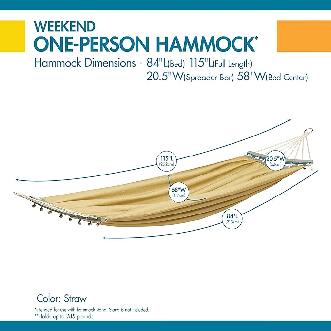 Duck Covers Weekend One-Person Hammock, 84 x 58 Inch, Straw