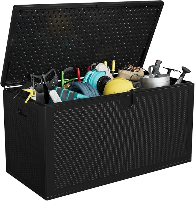 TrailBlaze 150 Gallon Outdoor Resin Deck Box – Waterproof & Weatherproof Patio Storage Bench – Lockable Lid, Large Capacity, Tool-Complimentary Setup – Perfect for Garden, Porch, Pool or Backyard –