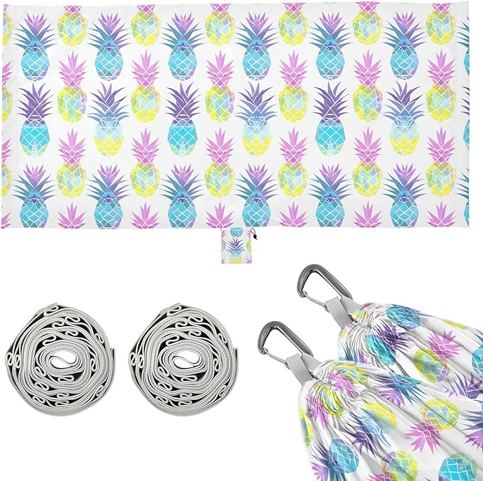 Camping Hammock Outdoor Hammocks for Outside Rainbow Pineapple Beach Trees Portable Lightweight with Pockets Tree Straps Indoor