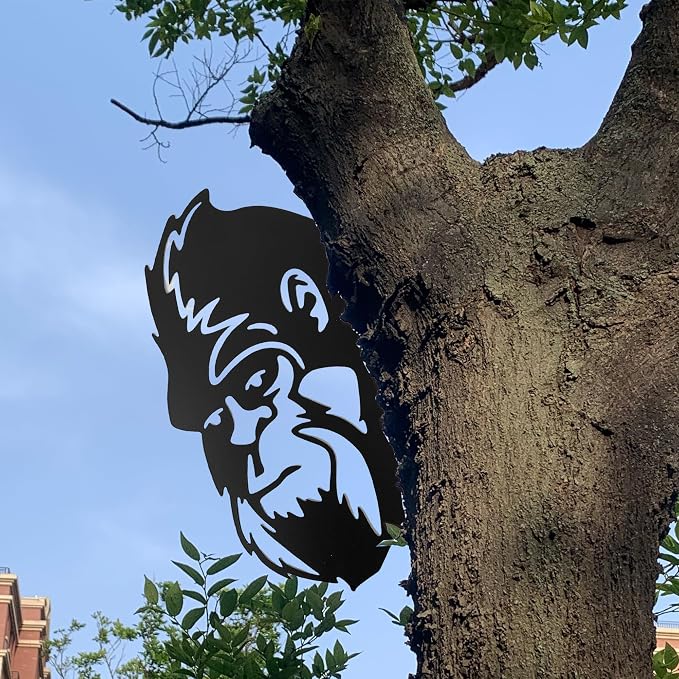 13.4x8.7 IN Sasquatch Peek Metal Sign Bigfoot Yard Decor | Funny Big Foot Animal Cutout Plaque Sculpture Silhouette Art Tree Fence Garden Patio House Wall Porch Man Cave Cabin