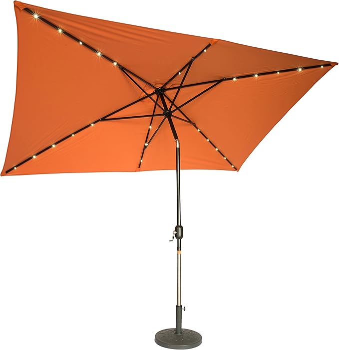 Trademark Innovations Rectangular Solar Powered LED Lighted Patio Umbrella - 10' x 6.5' (Orange)