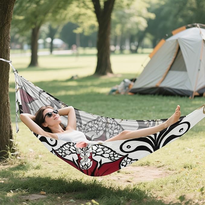 Red Floral and Lace Outdoor Hammocks with Tree Straps Cloth Hammock for Camping Travel Accessories