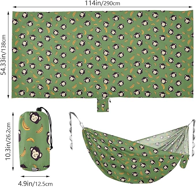 Camping Hammock Outdoor Hammocks for Outside Monkey Banana Green Beach Trees Portable Lightweight with Pockets Tree Straps Indoor