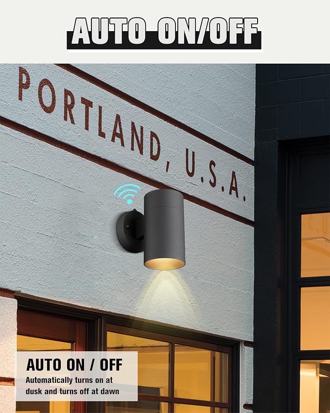 Ken & Ricky Dusk to Dawn Outdoor Wall Sconce Lights,Cylinder，Black ，1 PK | With Photocell Sensor,No Glare Exterior Lighting Fixtures,Outside Wall Light For House Front Porch Garage Patio Entryway