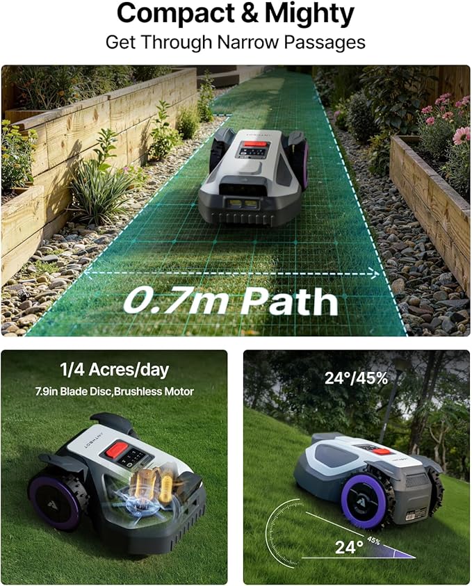 ANTHBOT M9 Robot Lawn Mower with Garage Dual Vision+Full-Band RTK Robotic Lawnmower, 1/4 Acre, No Perimeter Wire, App Control Obstacle Avoidance, 45% Slope, Cutting Height, Multi-Zone Mapping