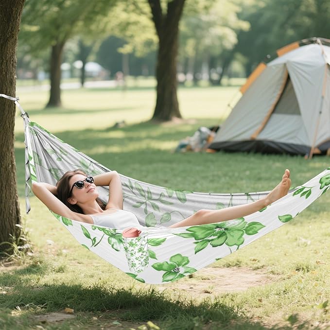 Green Crushed Flower 330lb Capacity Hammocks for Camping with Portabl Carry Bag Fabric Hammock for Patio Backyard Lounge Base hamaca de Algodon para Jardin