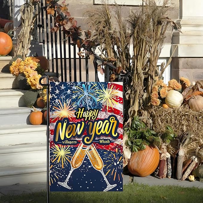 New Year Garden FLag 12X18 IN Double Sided Happy New Year Garden Flags for Christmas Winter Holiday Farmhouse Yard Outside Decoration