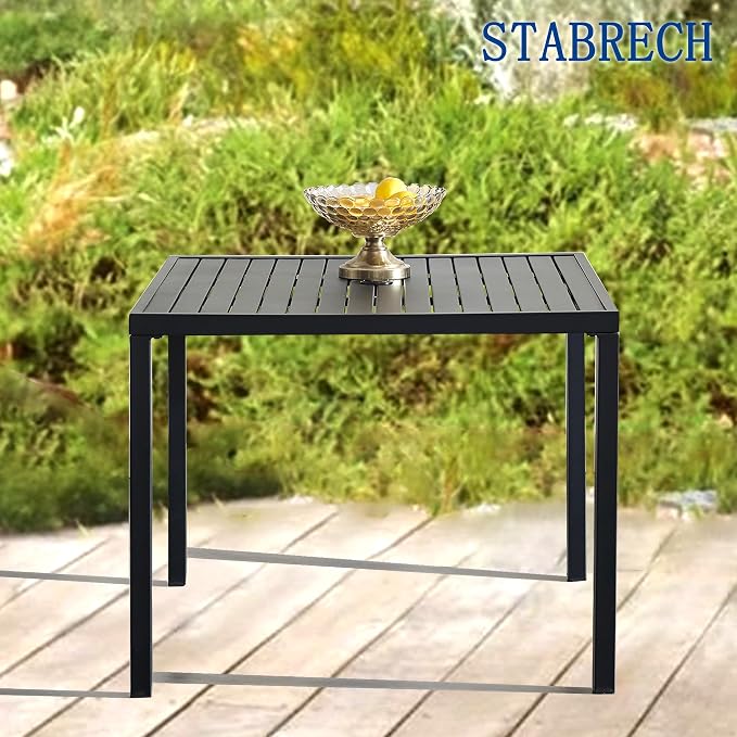 Square Outdoor Dining Table for 4, Metal Patio Dining Table with Umbrella Hole for Garden, Backyard and Deck, Black