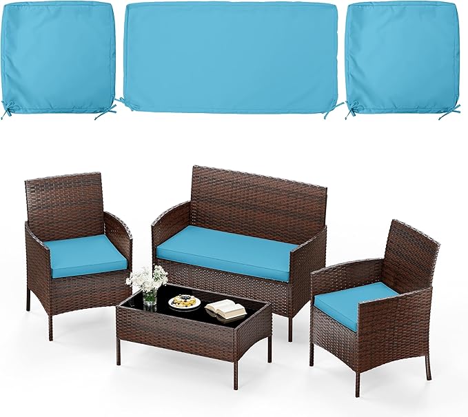 3 Pack of Outdoor Seat Cushion Replacement Set Suitable for 4 Pieces of Wicker Rattan Furniture Terrace Guest Set Sofa Chair (36x18x2, 18x18x2), Only Cover