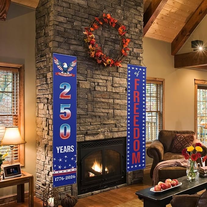 American 250th Anniversary Banner Flag 4th of July Patriotic Decorations American 250 Years Birthday Banner 250th Anniversary Hanging Decor for Independence Day Outdoor Party Supplies