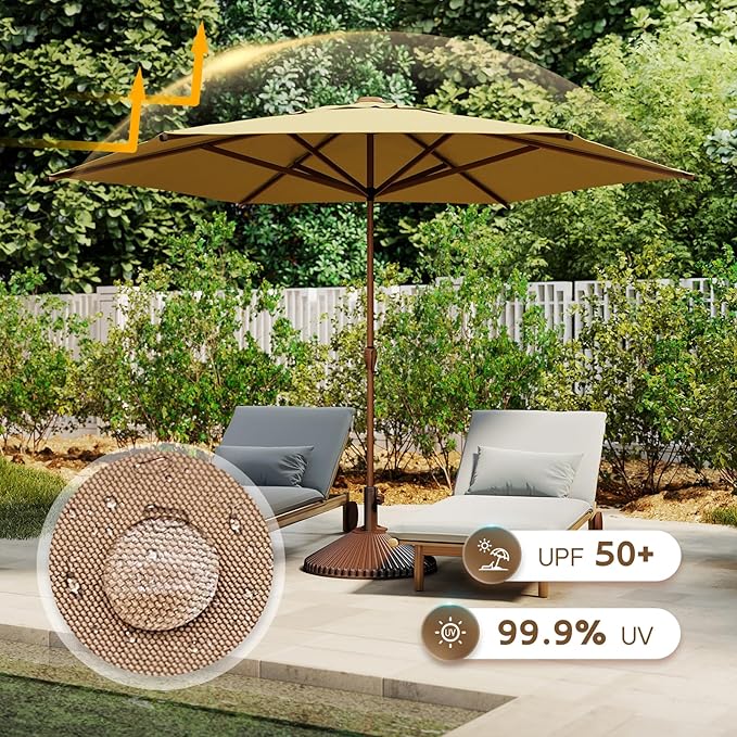 Abba Patio 11FT Outdoor Patio Umbrella Outdoor Table Umbrella with Crank Market Umbrella 6 Sturdy Ribs UV Protection Waterproof and Push Button Tilt for Garden Deck Backyard Pool,Tan