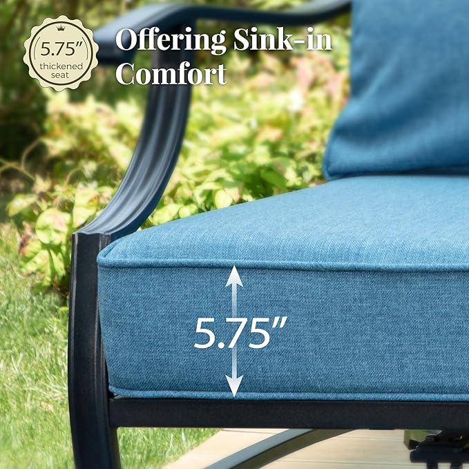 Patio Furniture Set 7 pcs, Outdoor Patio Furniture, 3-Seat Sofa, 2 Single Chairs, 2 Swivel Chairs, 2 Ottomans and 5.75" Extra Thick Cushion, Conversation Set for Deck,Navy Blue