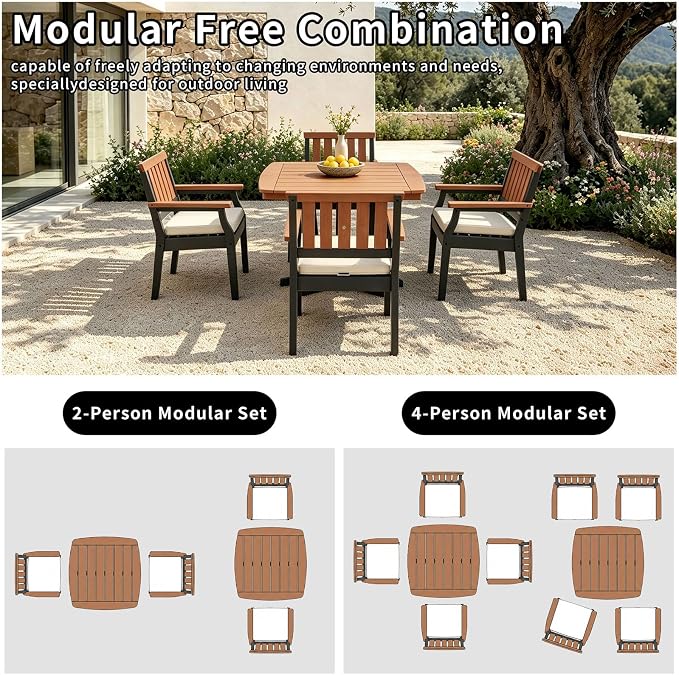 OTSUN Outdoor Dining Chairs, All-Weather HDPE Patio Chairs with Cushion, Suitable Outdoor Dining Table