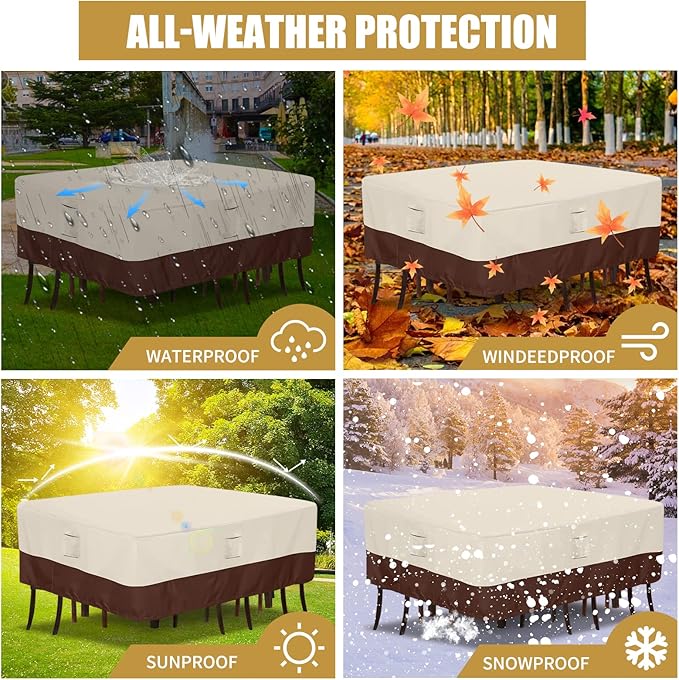 Patio Furniture Covers, Outdoor Protect Waterproof Covers General Purpose Outside Table and Chair Cover Heavy Duty Oxford Patio Cover, 96"L x 96"W x 28"H (Beige & Brown)