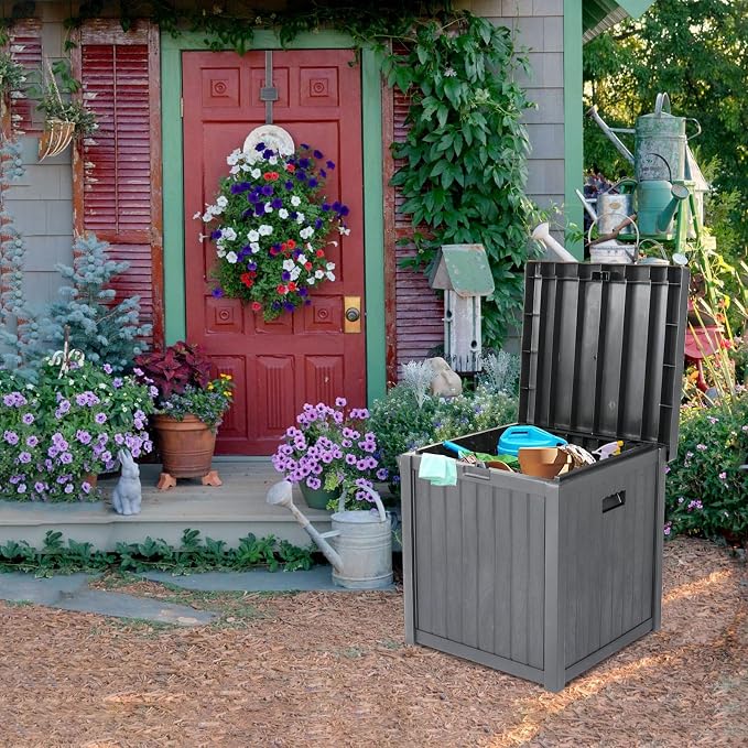 51 Gallon Outdoor Garden Storage Deck Box Outside Storage Waterproof Box Patio Chest for Tools, Cushions, Toys, and More Durable PP Plastic Assembly Hardware Included 51 Gal Capacity Grey