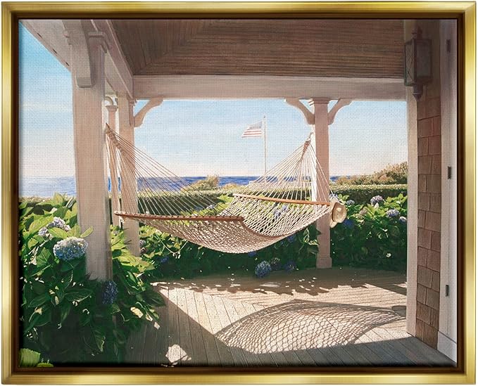Stupell Industries Tranquil Hammock Warm Sunlit Porch Rural Garden Floating Framed Wall Art, Design By Tom Mielko