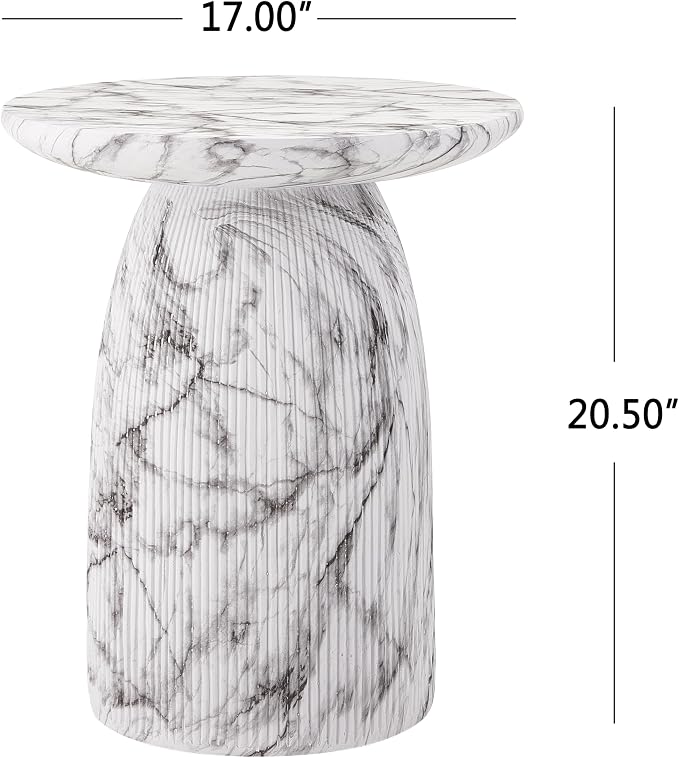 Christopher Knight Home Norford 17" Lightweight Concrete End Table, Indoor Outdoor Accent Table, Round Side Table with Marble Effect and Sculptural Base, Side Table for Patio or Living Room, Marble