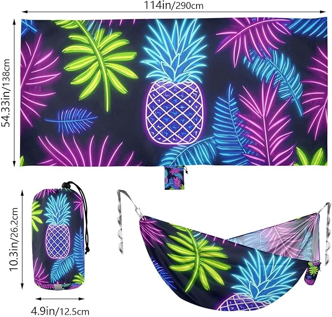 Summer Neon Pineapple Leaf 330lb Capacity Hammocks for Camping with Portabl Carry Bag Portable Hammock for Patio Backyard Lounge Base hamaca con Base para adultos
