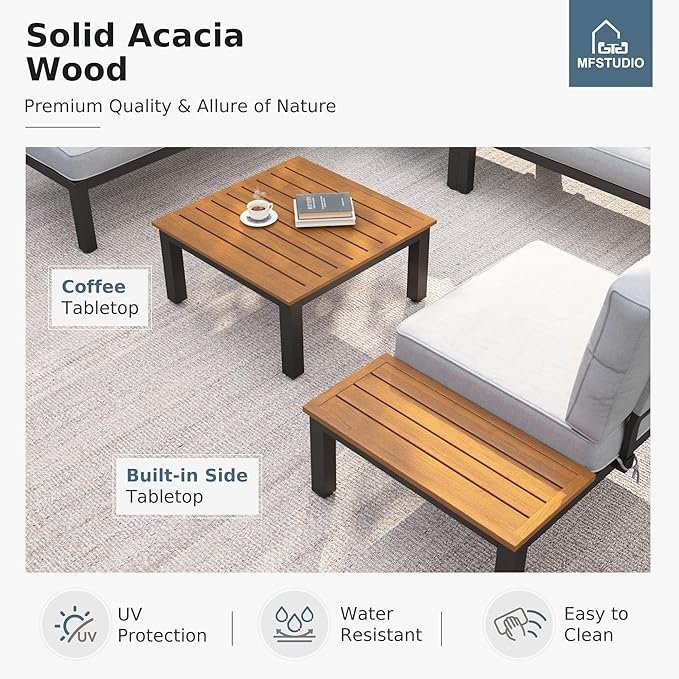 MFSTUDIO 7 Pieces Patio Furniture Set, Outdoor Sectional Sofa Metal Modern Patio Conversation Set with 1 x Coffee Table for Backyard,Garden,Poolside