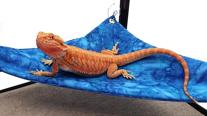 Hammock for Bearded Dragons, Blue Heaven Batik Fabric with Suction Cup Hooks