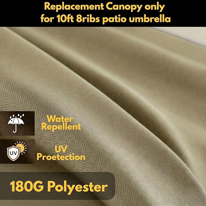 10ft Patio Umbrella Replacement Canopy for 8 Ribs, Outdoor Umbrella Canopy ONLY, Market Umbrella Top, Water-Resistant & UV-Protective