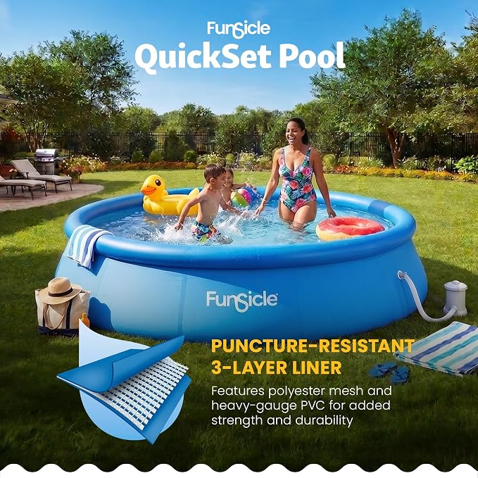 Funsicle Quickset 15' x 36" Round Above Ground Swimming Pool, with FiltraBoost 800 GPH Filter Pump, Type D Filter Cartridge & Repair Patch